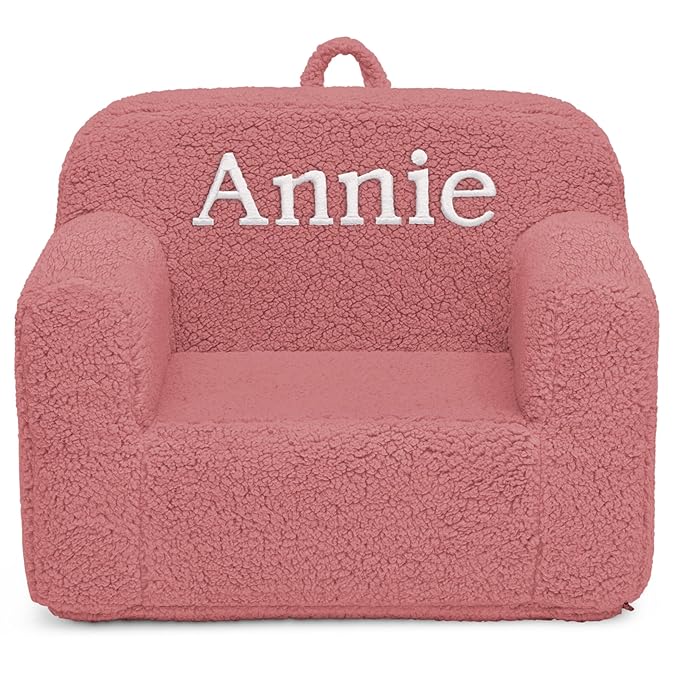 Delta Children Personalized Sherpa Cozee Chair - Customize with Name – Foam Kids Chair for Ages 18 Months and Up, Rose