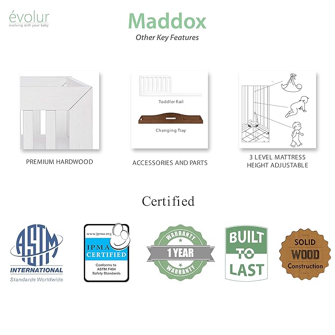Dream On Me Evolur Maddox Modern Crib, Weathered White