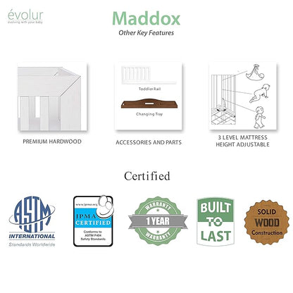 Dream On Me Evolur Maddox Modern Crib, Weathered White