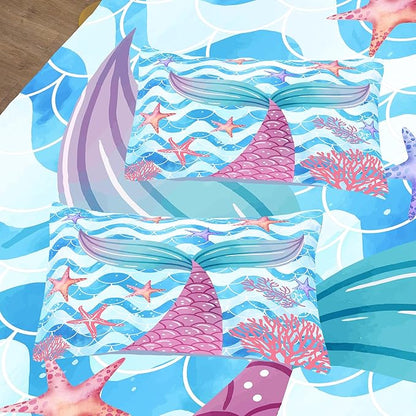 NINENINE Mermaid Tail Bedding Sets for Teens Girls, Princess Comforter Set, Blue Glitter Bedding Sets for Teens Girls,Sea Animal Kids Fish Scales Comforter Sets with 1 Comforter 2Pillowcases