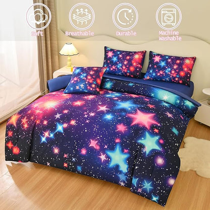 DORCAS Star Twin Size Comforter Sets with Sheets for Girls Kids,6 Piece Starry Sky Girls Bedding Sets Twin,All Season Down Bed in a Bag(Colorful,Twin)