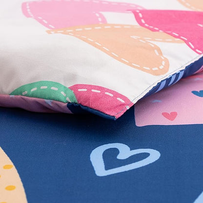 Btargot Lightweight Soft 3 Piece Rainbow Comforter Set with 2 Pillow Covers, Cartoon Love Hearts Suns and Stars Bedding Set for Girls Boys Kids, Twin Dark Blue