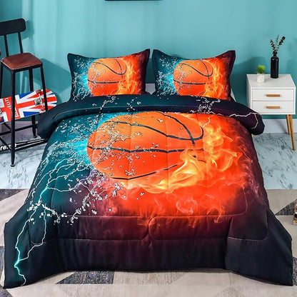 Andency Basketball Comforter Full (79x90 Inch), 3 Pieces(1 Basketball Comforter, 2 Pillowcases) Sport Microfiber Basketball Comforter Set Bedding Set for Kids Boys Girls Teens