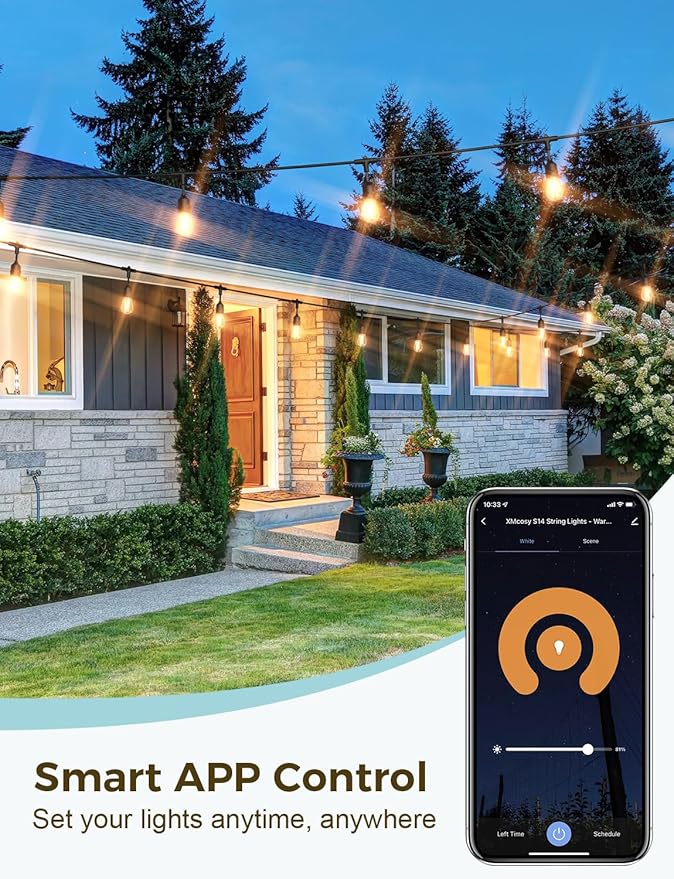 XMCOSY+ Smart LED Outdoor String Lights, 123Ft Patio Lights with 40 Shatterproof Dimmable Edison Bulbs, WiFi & App Control, Work with Alexa, IP65 Waterproof String Light for Outside Bistro Porch