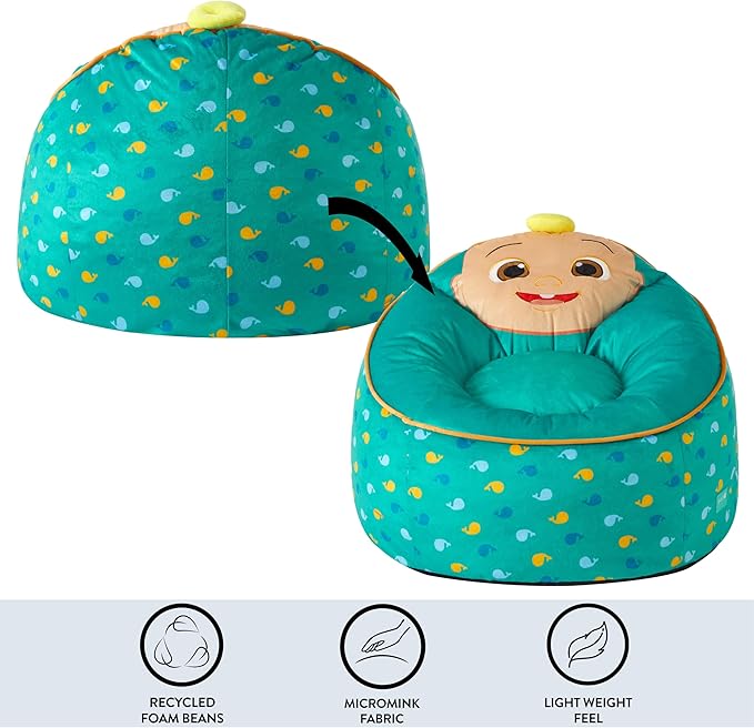 Idea Nuova Cocomelon Hillside by pod Kids Plush Bean Bag Chair, 24"x24"x25,Ages 3+