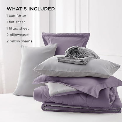 Bedsure Grayish Purple King Size Comforter Set - 7 Pieces Reversible King Bed in a Bag, King Bed Set Grayish Purple and Grey with Comforters, Sheets, Pillowcases & Shams