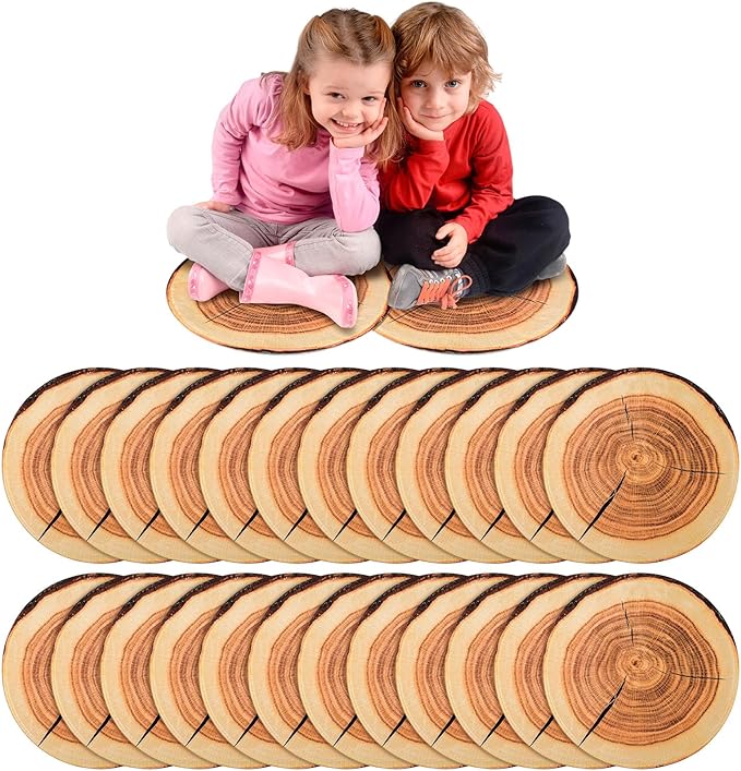 Shellwei 24 Pcs Kids Carpet Circle Seats 18 inch Print Pillow Circle Children's Mats Rug Mats Round Soft Floor Mat for Home School Classroom Story Time Group Activity Play Areas (Tree Stump)