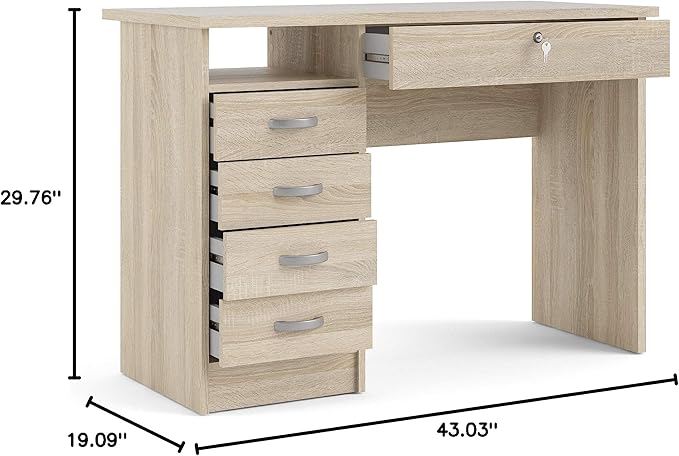 Tvilum, Oak Structure Walden Desk with 5 Drawers