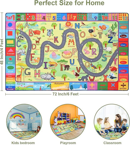 Terrug Kids Rugs for Playroom, Educational Classroom Rug for Kids Room, Washable Nursery Rug Carpet Non Slip Playroom Rug Play Mat for Learning ABC Rug, Numbers, Animal, Colors, Season, 4X6 Feet