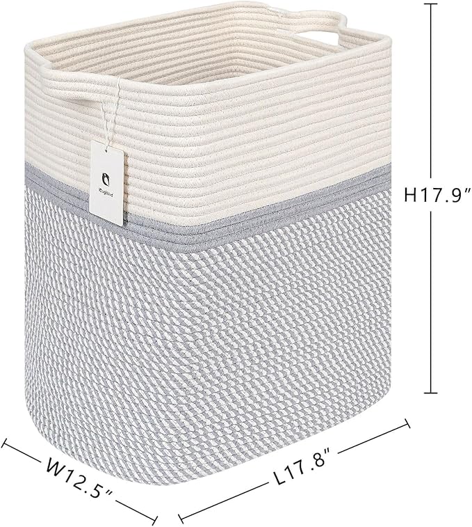 Rectangle Woven Baskets for Storage, Cotton Basket Large Blanket Basket, Laundry Nursery Rope Basket Living Room, Toy Storage Tall Laundry For Organizing, Large Baskets Clothes Collapsible