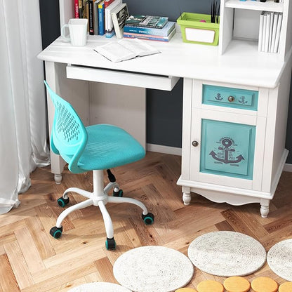 Kids Desk Chair, Ergonomic Kids Office Chair Ages8-12 w/Lumbar Support, Low-Back Teen Desk Chair for Girls Boys, Small Cute Kids Computer Chair for Bedroom/Study/Vanity Desk, Turquoise