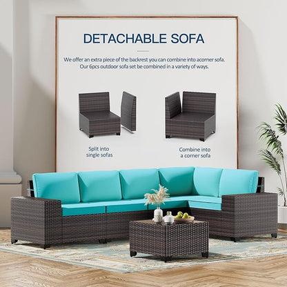 Kullavik 12PCS Outdoor Patio Furniture Set PE Wicker Rattan Sectional Sofa Patio Conversation Sets,Blue