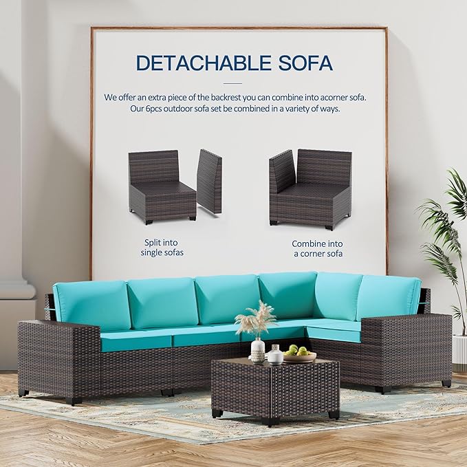 Kullavik 13PCS Outdoor Patio Furniture Set with 43" 55000BTU Gas Propane Fire Pit Table PE Wicker Rattan Sectional Sofa Patio Conversation Sets,Blue