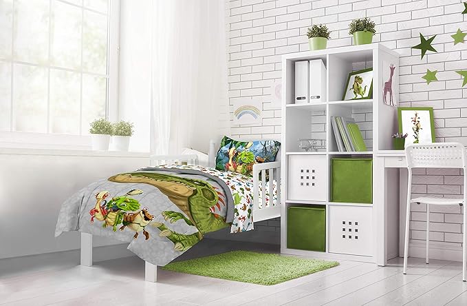 Jay Franco Gigantosaurus 4 Piece Toddler Bed Set – Bed Set includes Toddler Size Comforter & Sheet Set - Bedding Features Dinosaur Rocky, Bill, Tiny, & Mazu (Official Gigantosaurus Product)
