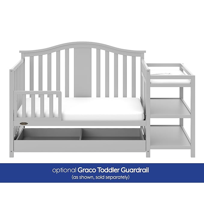 Graco Solano 4-in-1 Convertible Crib and Changer with Drawer (Pebble Gray) – Crib and Changing Table Combo with Drawer, Includes Changing Pad, Converts to Toddler Bed, Daybed and Full-Size Bed