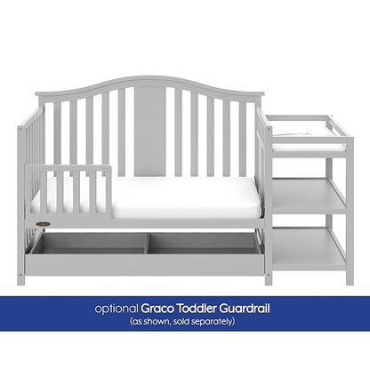 Graco Solano 4-in-1 Convertible Crib and Changer with Drawer (Pebble Gray) – Crib and Changing Table Combo with Drawer, Includes Changing Pad, Converts to Toddler Bed, Daybed and Full-Size Bed