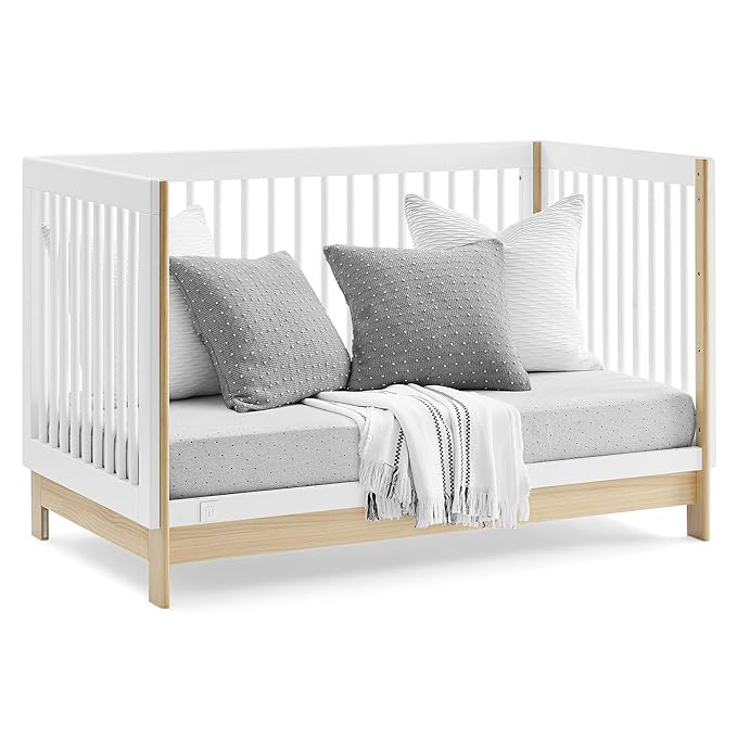 Delta Children babyGap Tate 4-in-1 Convertible Crib + Brannan Bear Bookcase with Bins + Brannan Bear Wall Shelf with 4 Hooks, Bianca White/Natural (Bundle)