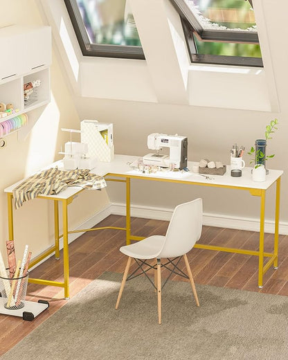 Teraves Modern L-Shaped Desk 66'' Corner Computer Desk Home Office Study Workstation Wood & Steel PC Laptop Gaming Table