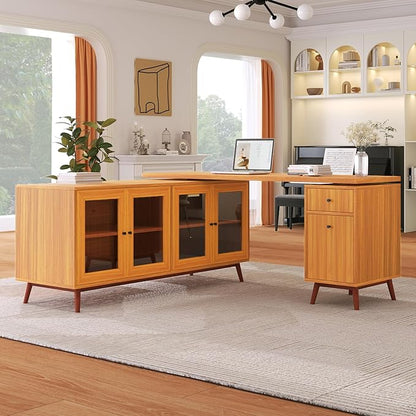 NicBex Laik-DW-00033-DX Desks, 66.53" W x 63.77" D x 30.31" H, Teak