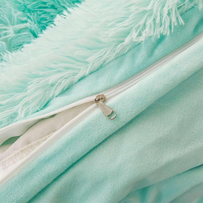 FOPPA Green fluffy Comforter Cover Set king- Ultra Soft fluffy green Bedding Sets 3 Pieces (1 Duvet Cover + 2 Pillow case) green fluffy bed set (Mint Green, King)