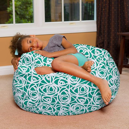 Posh Creations Bean Bag Chair for Kids, Teens, and Adults Includes Removable and Machine Washable Cover, 38in - Large, Canvas Roses Mint