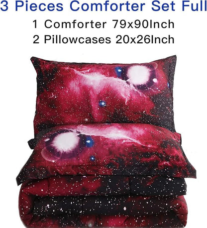 Litanika 3D Galaxy Comforter Full(79x90lnch), 3 Pieces(1 Galaxy Comforter, 2 Pillowcases), Universe Outer Space Bedding Set, Microfiber Comforter Set for Kid Boy Girl Teen