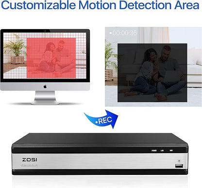 ZOSI H.265+ 16Channel 1080P 4-in-1 Hybrid Analog/AHD/TVI/CVI Security DVR Recorder for 960H/720P/1080P CCTV Security Surveillance Cameras,Remote Access, Motion Detection, Alert Push(No Hard Drive)