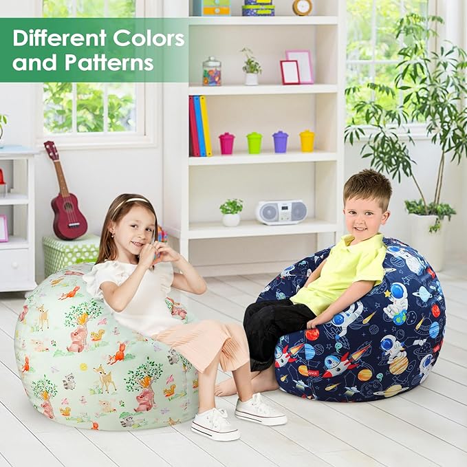 Bean Bag Chair for Kids Stuffed Animal Storage Beanbag Chairs,Toddler Toy Storage Organizer for Girls and Boys,Large 32'' Cover Only（No Filling)
