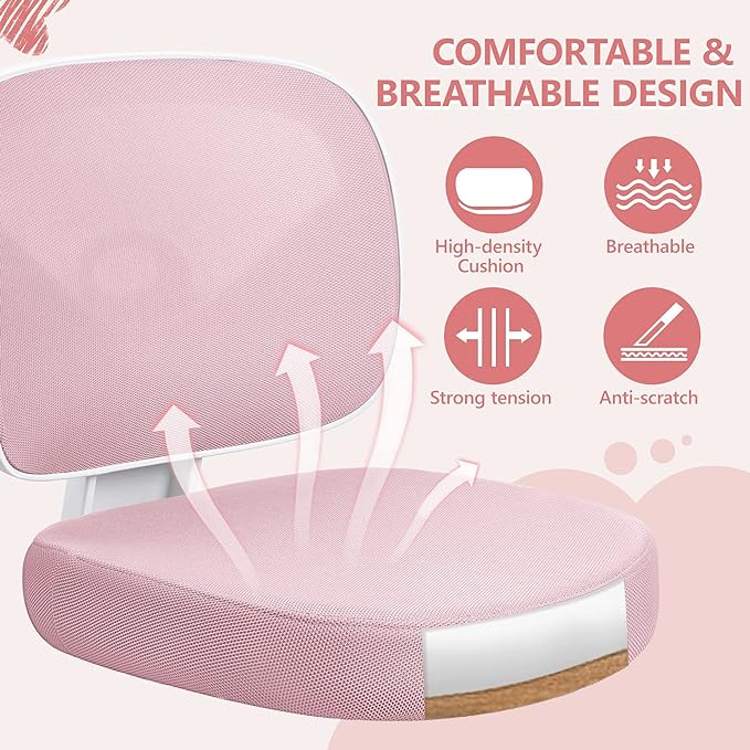 Primy Kids Desk Chair, Pink Study Chair for Boys Girls with Height Adjustable, Swivel Mesh Task Student Chairs for 4-12, Growing Teen Office Chair for Home/School/Office (Pink)