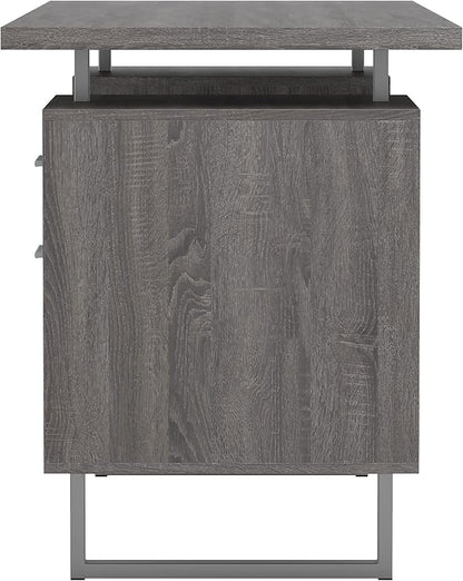 Coaster Furniture Lawtey Modern Rustic 2 Drawer Home Office Writing Desk Storage File Cabinet Silver Metal Frame Weathered Gray 800521