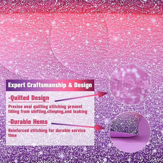 JQinHome Pink Purple Comforter Set Full/Queen Size, 6 Piece Bed in A Bag 3D Colorful Bedding Set for Girls Women (1 Comforter,2 Pillowcases,1 Flat Sheet,1 Fitted Sheet,1 Cushion Cover)