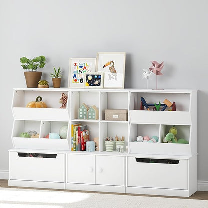 UTEX Kids Toy Storage Organizer, Bookshelf for Kids and Bookcase with Drawer, Children Open Storage Cubby for Kids Room Playroom Nursery White