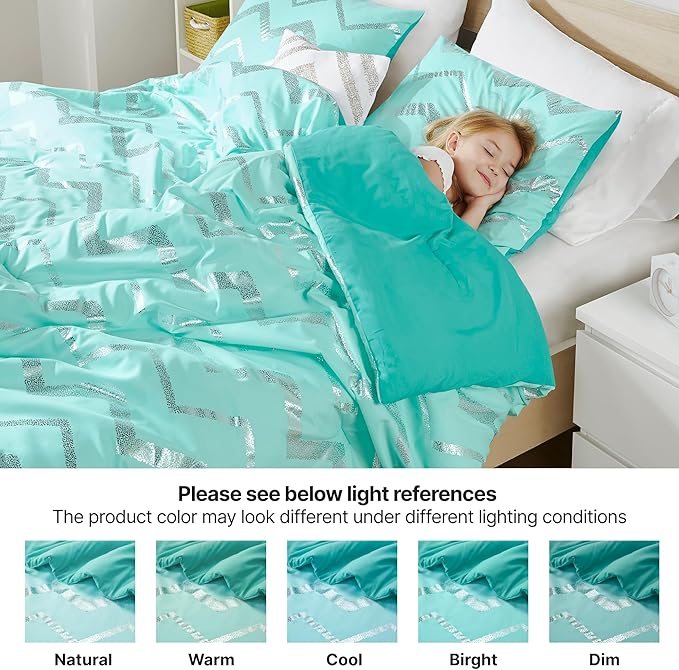Codi Metallic Teal and Silver Comforter Set, Twin/Twin-XL Size, Cute Aqua Turquoise Bedding Sets, 3 Piece (1 Matching Sham + 1 Decorative Pillow)