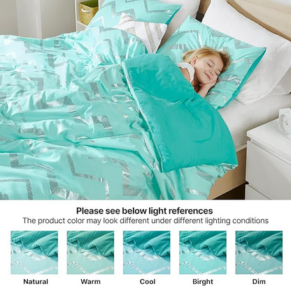 Codi Metallic Teal and Silver Comforter Set, Full/Queen Size, Cute Aqua Turquoise Bedding Sets, 4 Piece (2 Matching Sham + 1 Decorative Pillow)