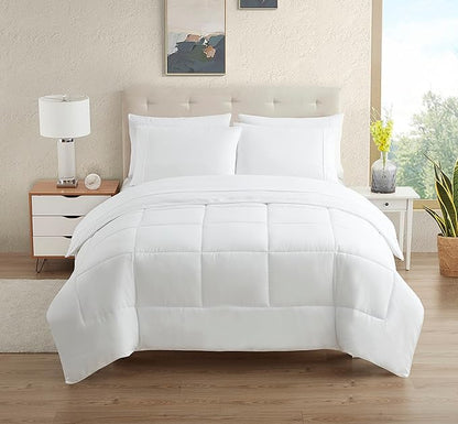 Dorm Room Essentials College Bedding Comforter Set 5 Piece Twin Size Bed in a Bag for College Students Boys and Girls, Twin, White