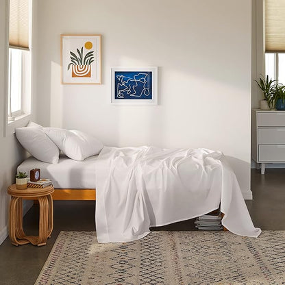 Brooklinen Luxury Sateen 4 Piece Twin XL Sheets Set in White - 100% Cotton Sateen Sheets - 1 Fitted Sheet, 1 Flat Sheet, 2 Pillowcases - Best Luxury Sheets