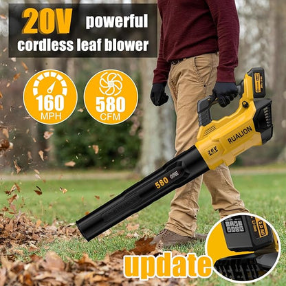 Leaf Blower Cordless, Electric Leaf Blowers Up to 580 CFM 160 MPH, Battery Powered Blowers for Lawn Care, Patio, Garage(2 * 20V 3.0 Ah Batteries and Charger included)
