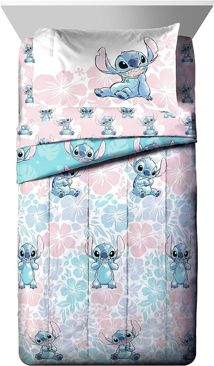 Disney Lilo & Stitch Full Comforter Set - 7 Piece Bedding includes Sheet Set & Pillow Covers - Super Soft Kids Floral Bedding