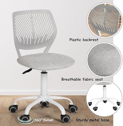 FurnitureR Writing Task Chair for Teens Boys Girls 360 Rolling Wheels Fabric Soft Pad Seat Breathable Backrest, Height Adjustable Liftup 29.5"-34.3", Morandi Grey