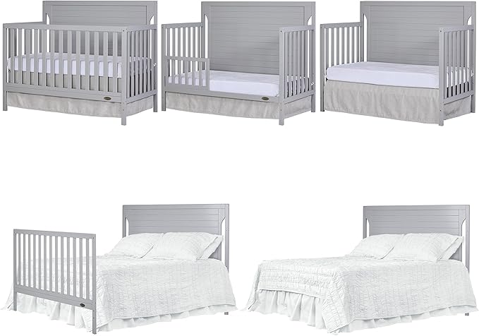 Cape Cod 5-In-1 Convertible Crib In Pebble Grey, Greenguard Gold And JPMA Certified, Built Of Sustainable New Zealand Pinewood, 3 Mattress Height Positions