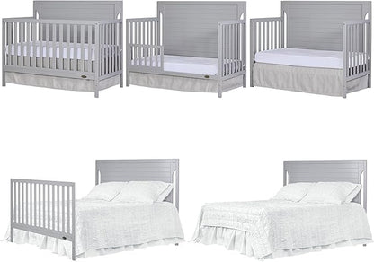 Cape Cod 5-In-1 Convertible Crib In Pebble Grey, Greenguard Gold And JPMA Certified, Built Of Sustainable New Zealand Pinewood, 3 Mattress Height Positions