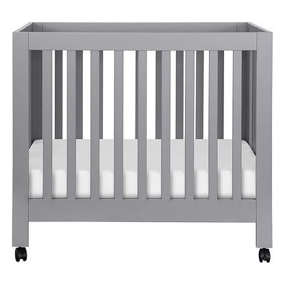Babyletto Origami Mini Portable Folding Crib with Wheels in Grey, 2 Adjustable Mattress Positions, Greenguard Gold Certified