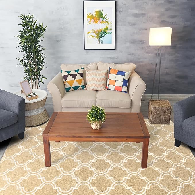 Chicrug Shag Geometric Modern Area Rug for Living Room, 5x7 Feet Large Memory Foam Indoor Carpet, Fluffy Rug for Bedroom Bedside Room Decor for Family Girls Kids Nursery, Beige/White