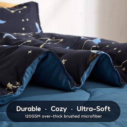SLEEP ZONE Kids Twin Bedding Comforter Set - Super Cute & Soft Kids Bedding 5 Pieces Set with Comforter, Sheet, Pillowcase & Sham (Navy Galaxy)
