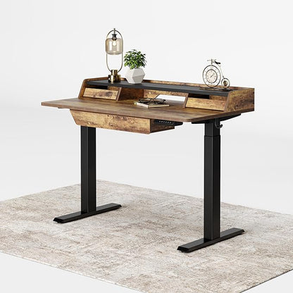 FEZIBO Standing Desk Adjustable Height with Drawers, 48 x 25 Inch Stand Up Desk with Storage Shelf, Electric Standing Desk with Storage Space, Rustic Brown Top/Black Frame