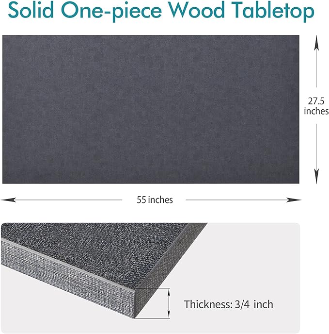 Kaboon Universal Tabletop 55"x27.5", Solid One-Piece Melamine Table Top, Double Desk L-Desk DIY, Home and Office Countertop, Greylish Blue