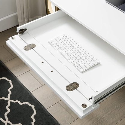 Leick Home 85405 Home Office Computer Desk with Dropfront Keyboard Drawer, Furniture, Cottage White/Gold