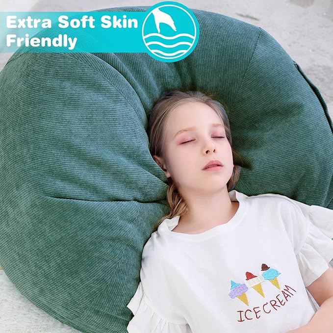 Stuffed Animal Storage Bean Bag Chair Cover (No Filler) for Kids and Adults.Soft Premium Corduroy Stuffable Beanbag for Organizing Children Plush Toys or Memory Foam Small 100L (Green)