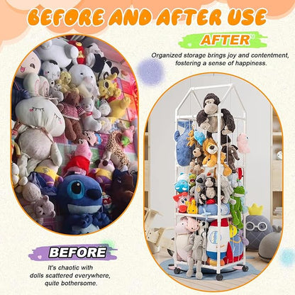 Stuffed Animal Zoo Storage, Extra Large Stuffed Animal Holder with Dust Cloth and Universal Wheels, Toy Storage Organizer, Plush Storage Organizer Shelf for Birthday Gift, Nursery Play Room Bedroom