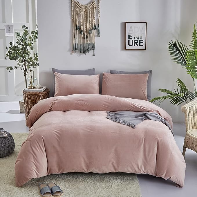 Wellboo Pink Velvet Comforter Sets California King Women Girls Blush Pink Cal King Bedding Comforters Cute Dusty Pink Adults Winter Quilt Solid Light Red Fluffy Flannel Quilt Bean Pink Fuzzy Plush Bed